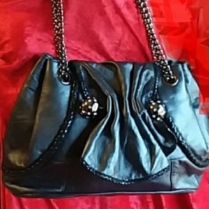 Betsey J. Leather Satchel Onyx-tone Chain Strap